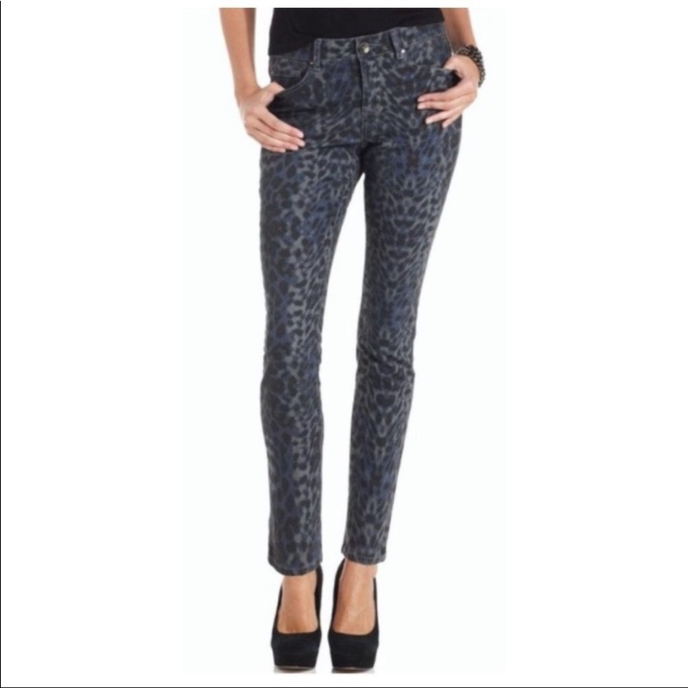 DKNY Snow Leopard Print Low-Rise 80s Hair-Band Glam Skinny Stretch Jeggings